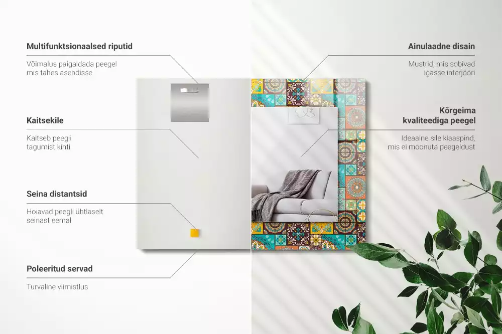 Miroir rectangulaire à cadre imprimé mosaïque de carreaux colorés