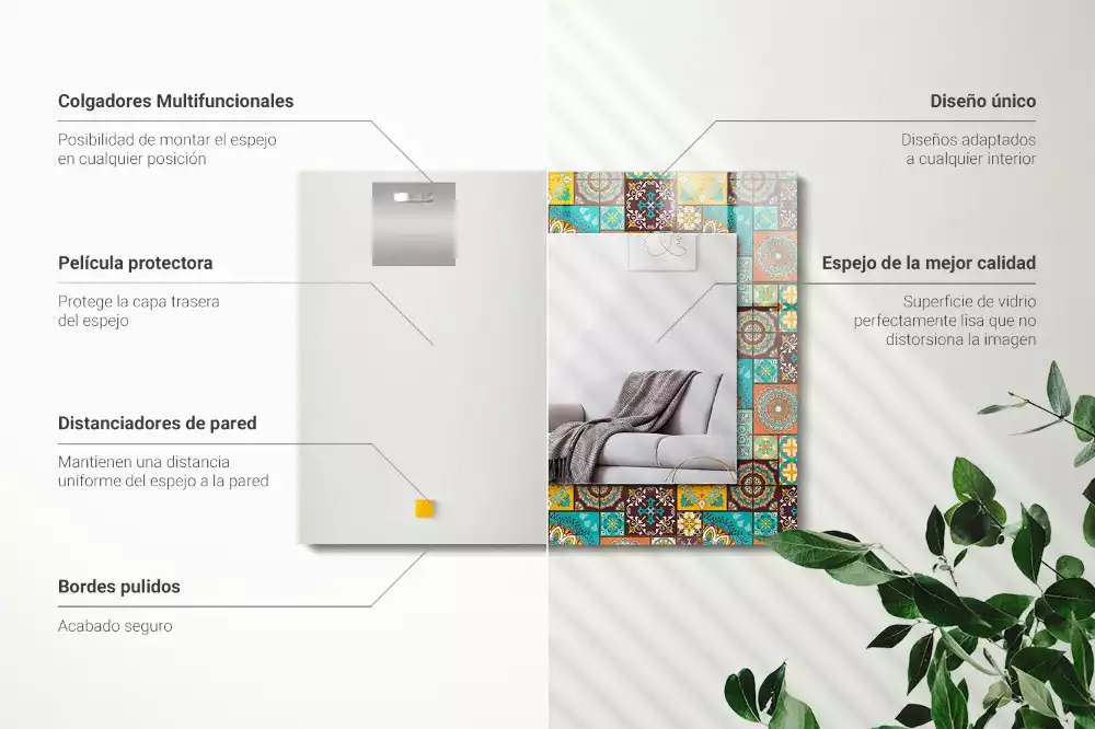 Miroir rectangulaire à cadre imprimé mosaïque de carreaux colorés