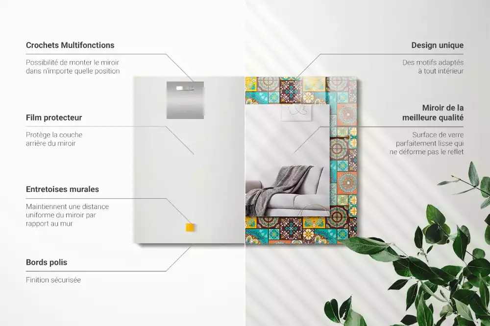 Miroir rectangulaire à cadre imprimé mosaïque de carreaux colorés