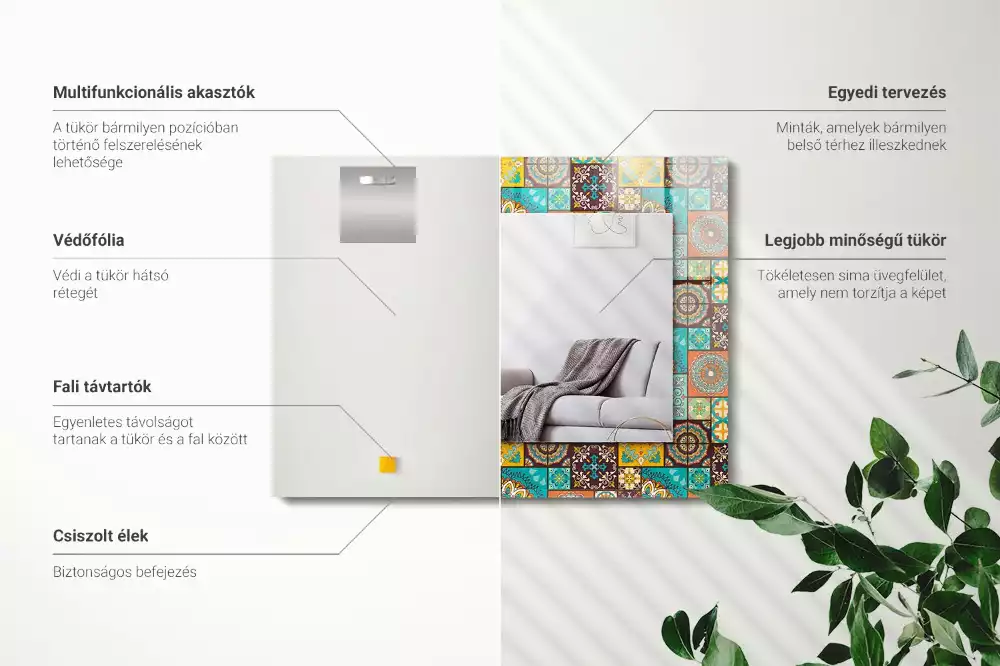 Miroir rectangulaire à cadre imprimé mosaïque de carreaux colorés