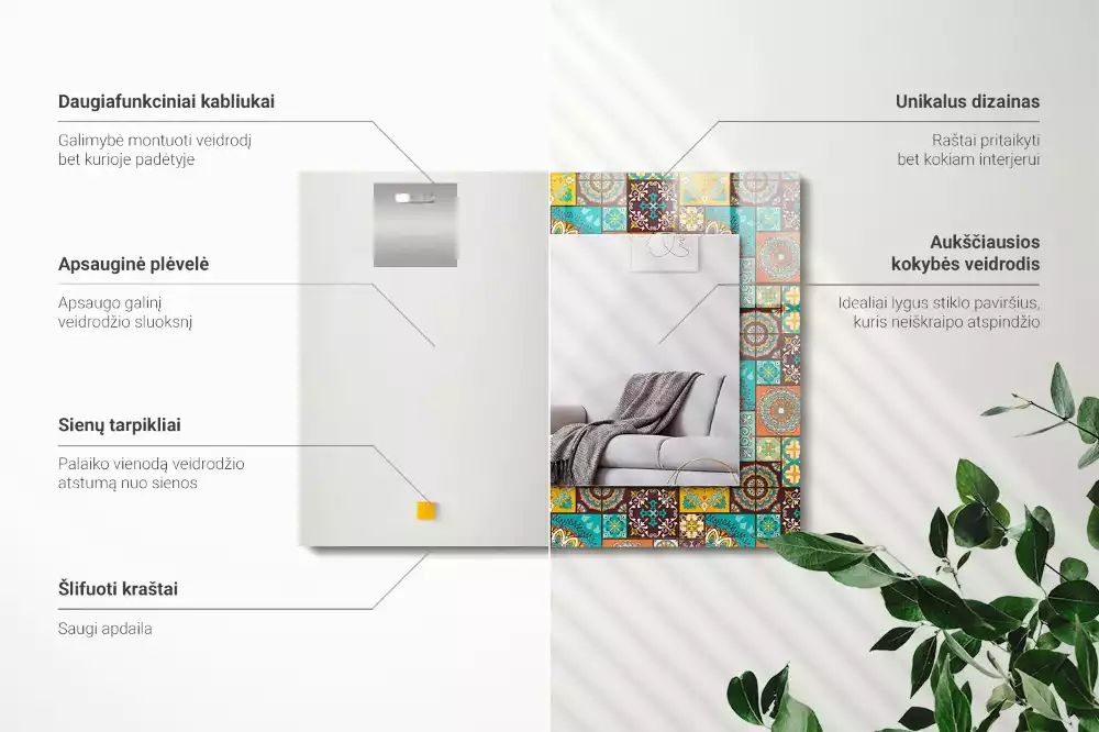 Miroir rectangulaire à cadre imprimé mosaïque de carreaux colorés