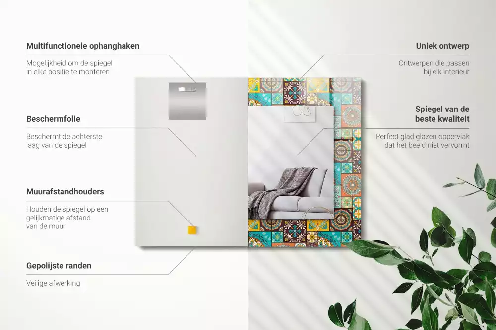 Miroir rectangulaire à cadre imprimé mosaïque de carreaux colorés