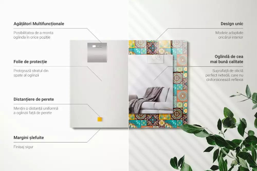 Miroir rectangulaire à cadre imprimé mosaïque de carreaux colorés