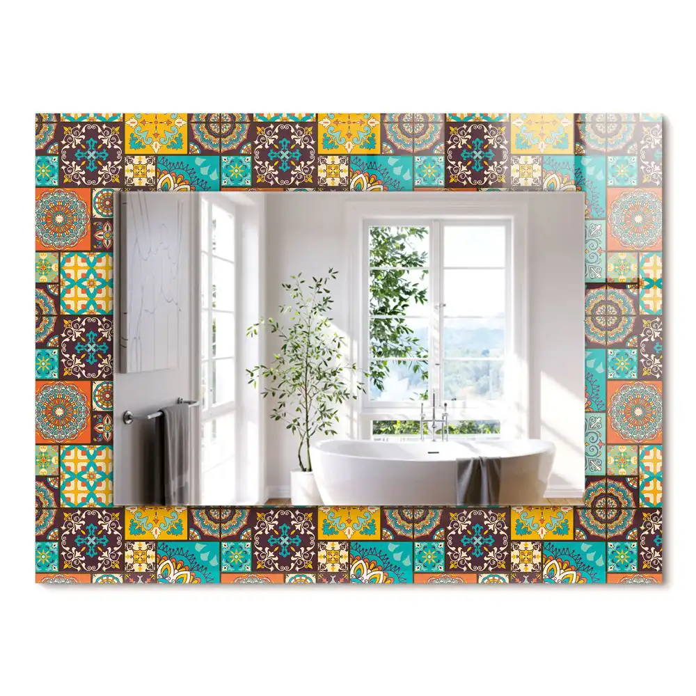 Miroir rectangulaire à cadre imprimé mosaïque de carreaux colorés