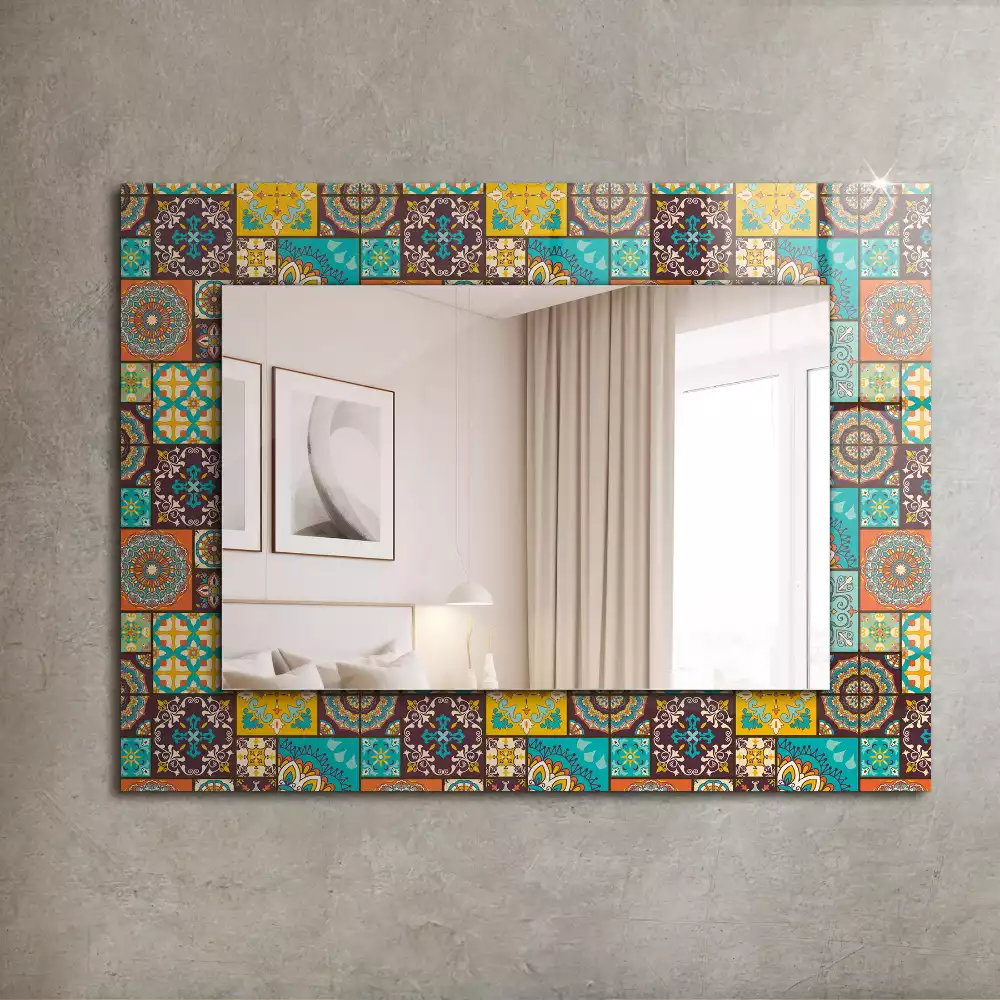 Miroir rectangulaire à cadre imprimé mosaïque de carreaux colorés