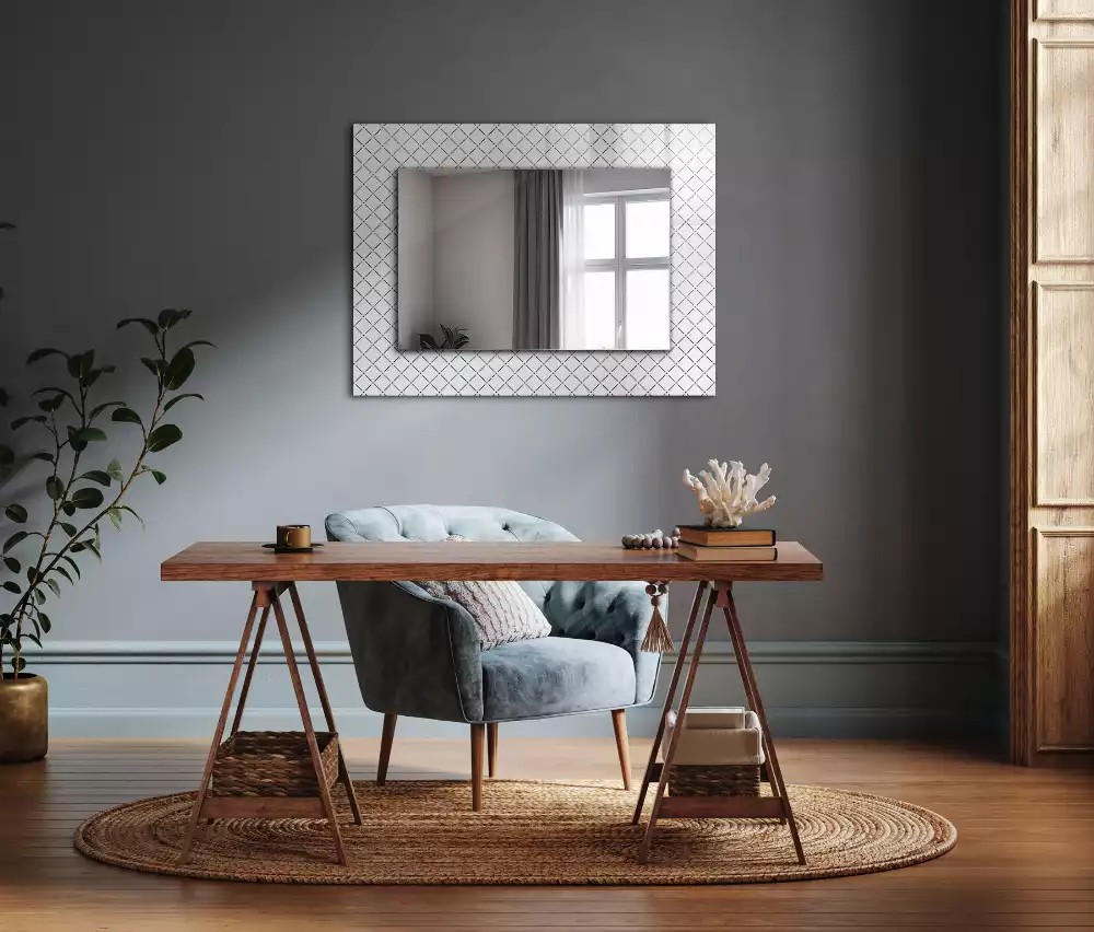 Miroir rectangulaire imprimé motif à carreaux et lignes