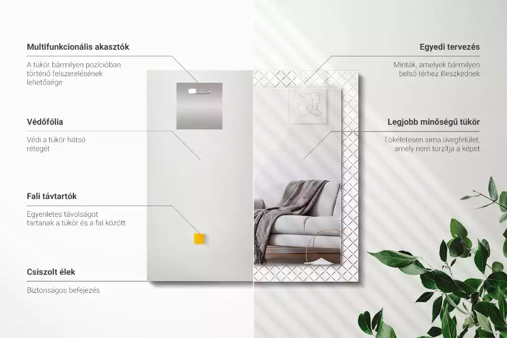 Miroir rectangulaire imprimé motif à carreaux et lignes