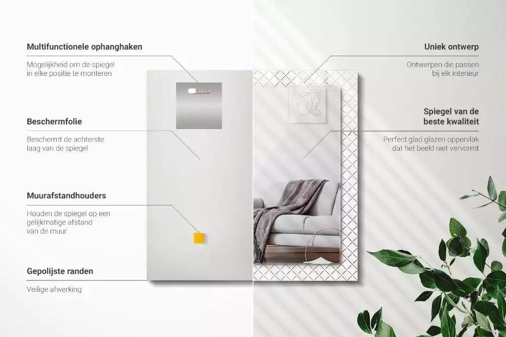 Miroir rectangulaire imprimé motif à carreaux et lignes