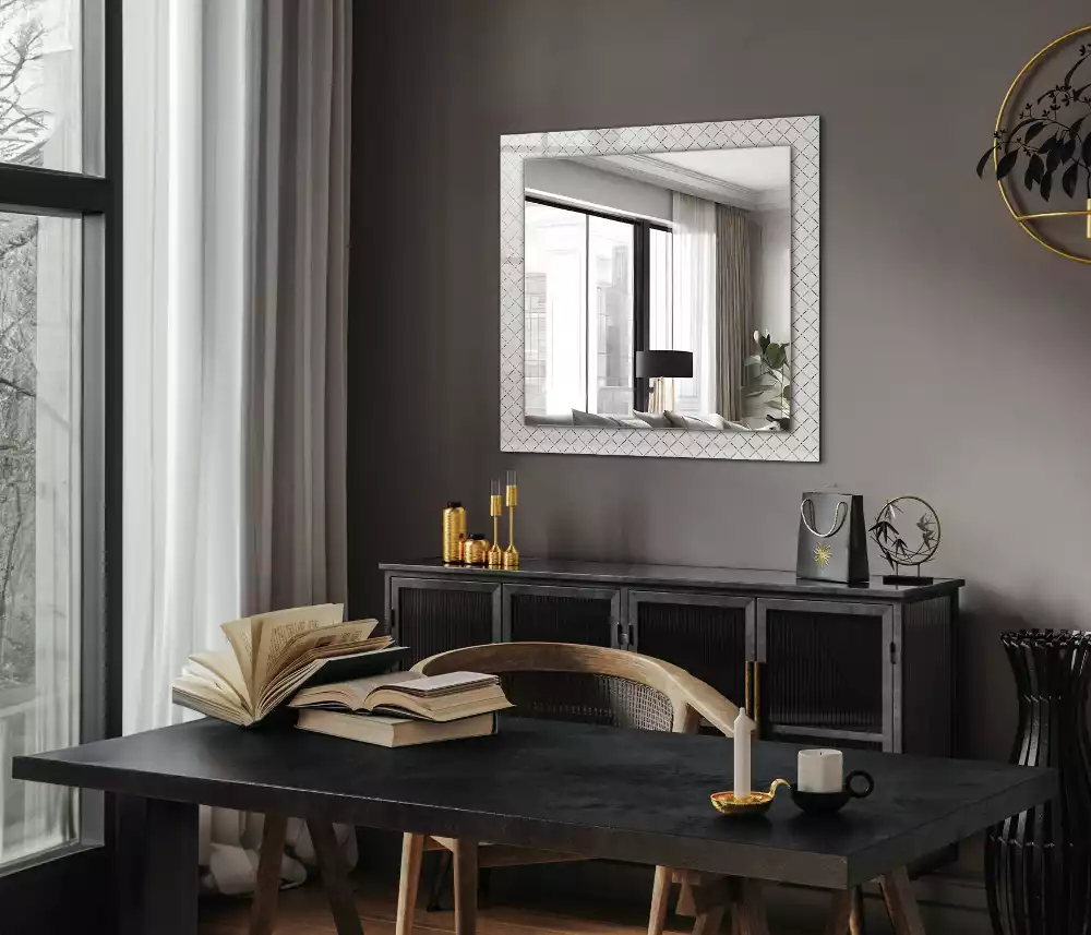 Miroir rectangulaire imprimé motif à carreaux et lignes