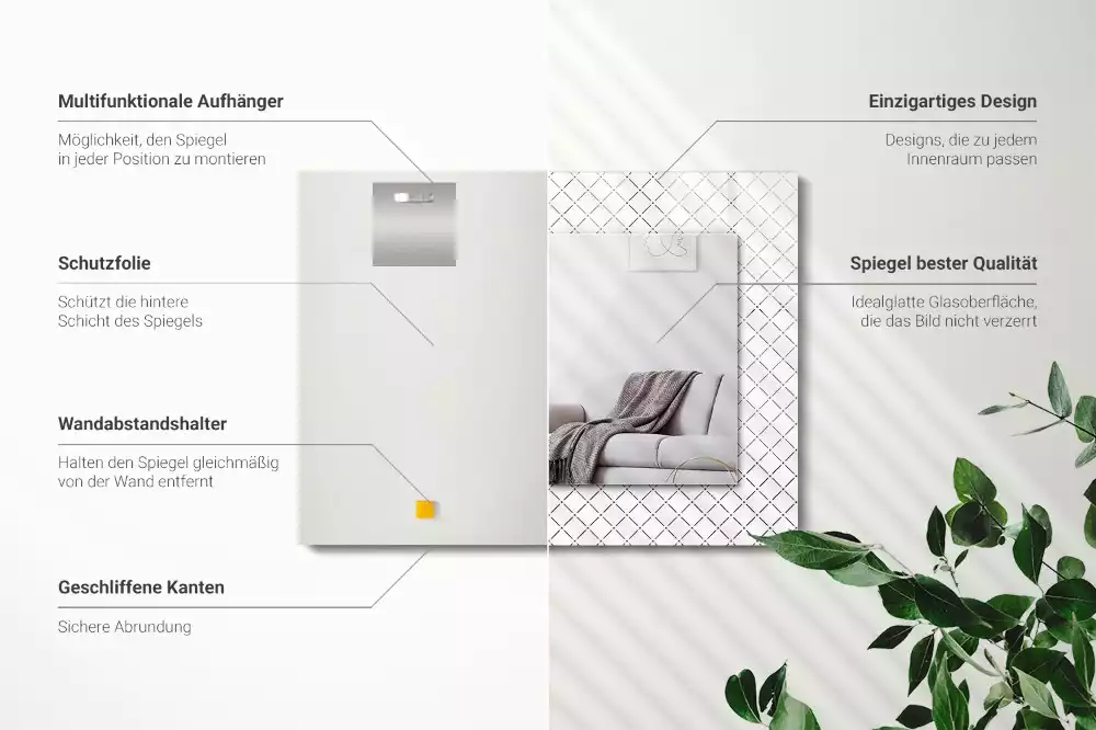 Miroir rectangulaire imprimé motif à carreaux et lignes
