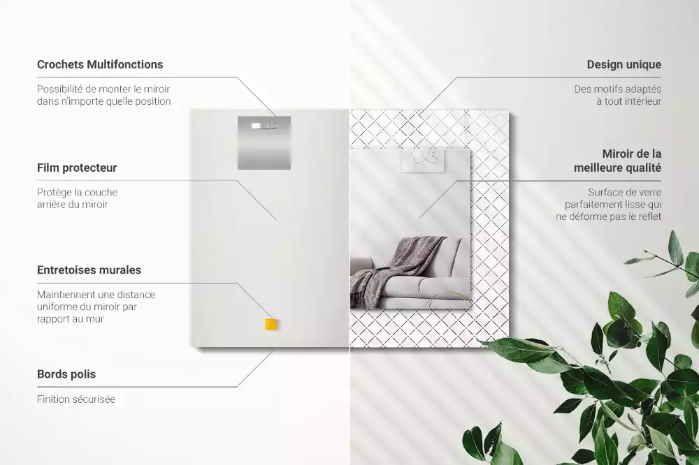 Miroir rectangulaire imprimé motif à carreaux et lignes