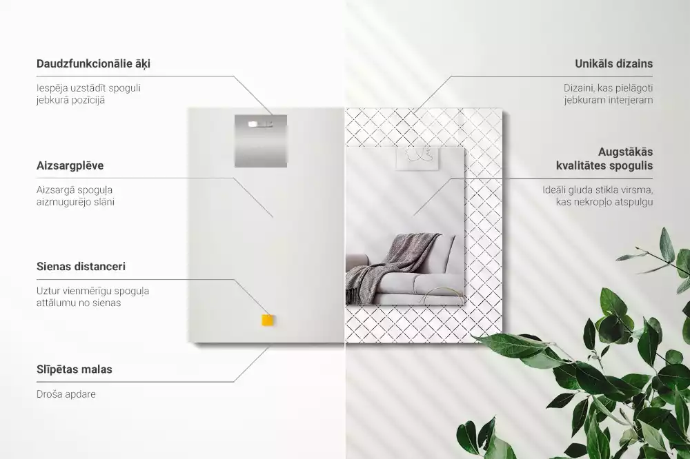 Miroir rectangulaire imprimé motif à carreaux et lignes