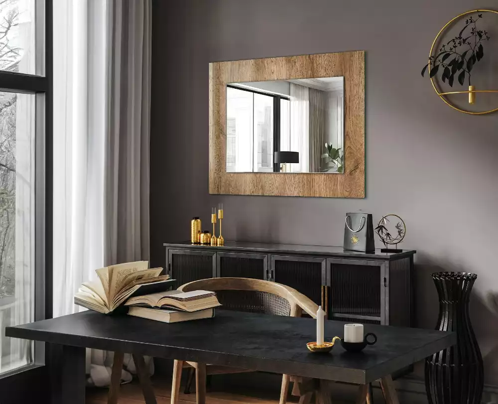 Miroir rectangulaire décoratif imprimé structure du bois