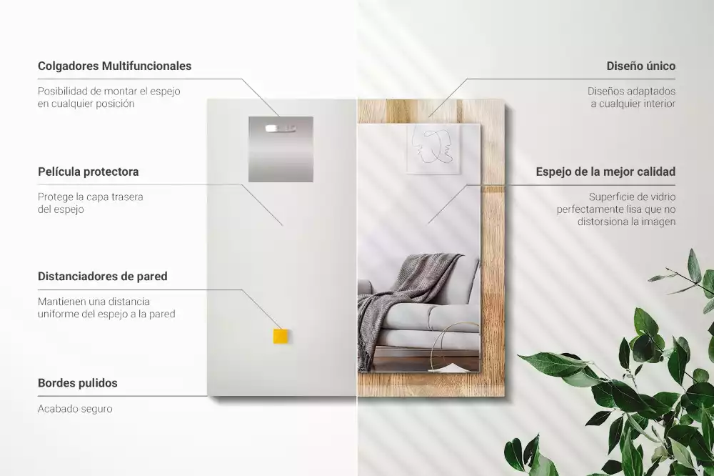 Miroir rectangulaire décoratif imprimé structure du bois