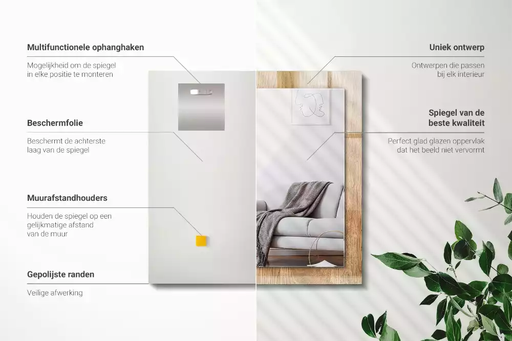 Miroir rectangulaire décoratif imprimé structure du bois