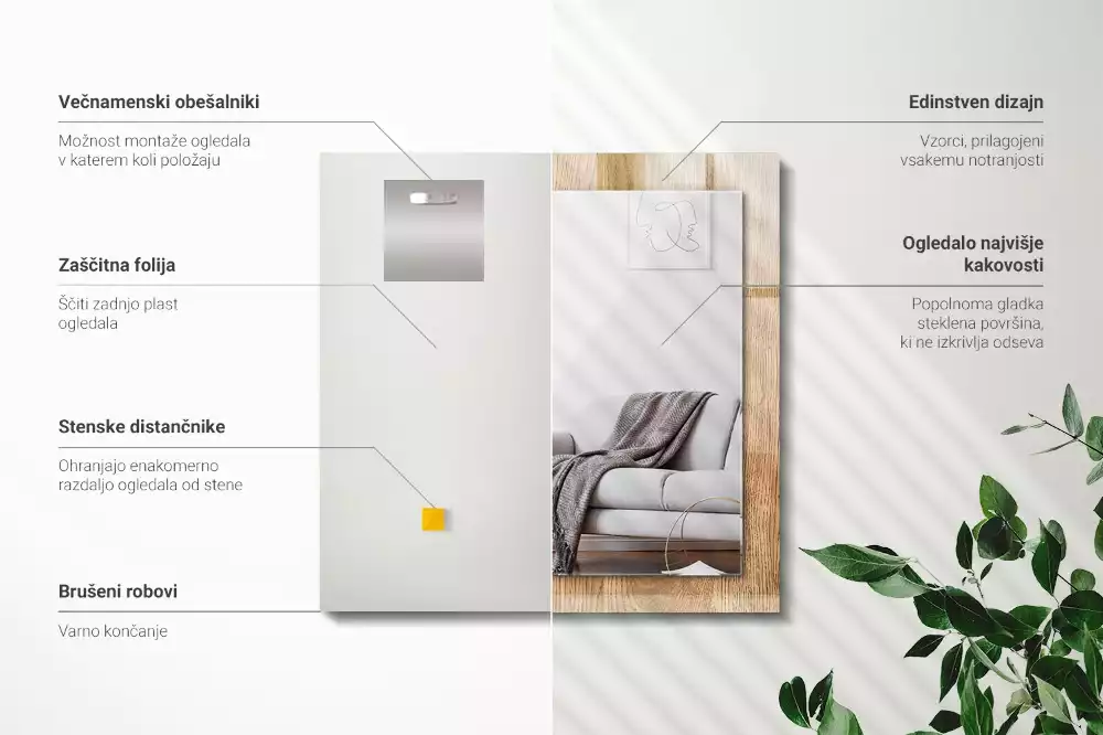 Miroir rectangulaire décoratif imprimé structure du bois
