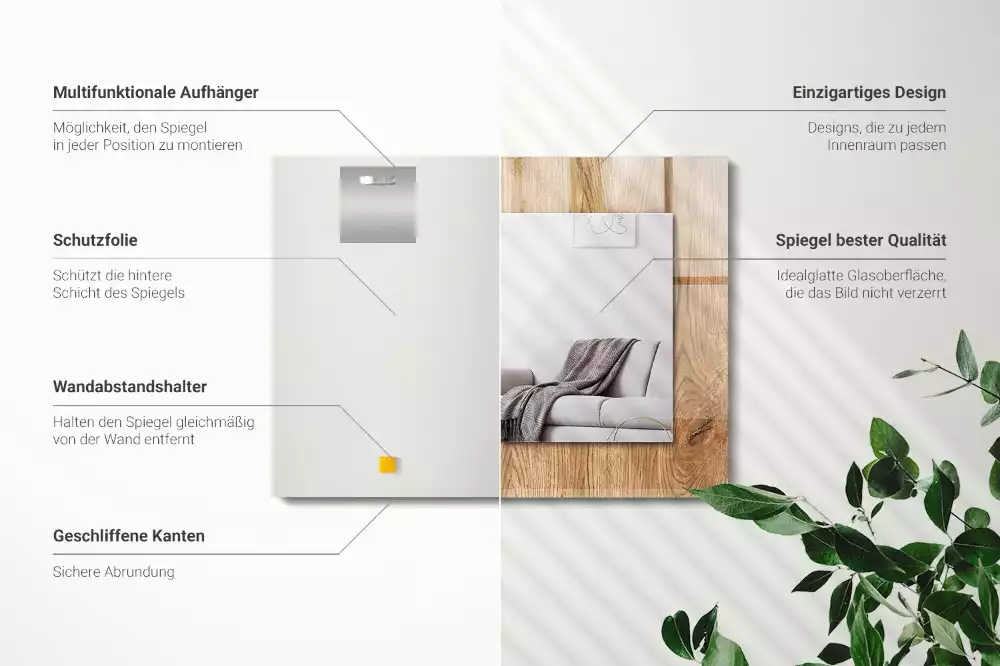Miroir rectangulaire décoratif imprimé structure du bois