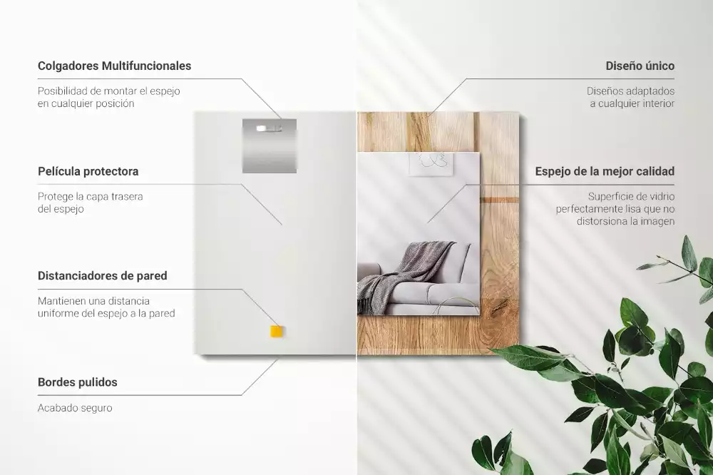 Miroir rectangulaire décoratif imprimé structure du bois