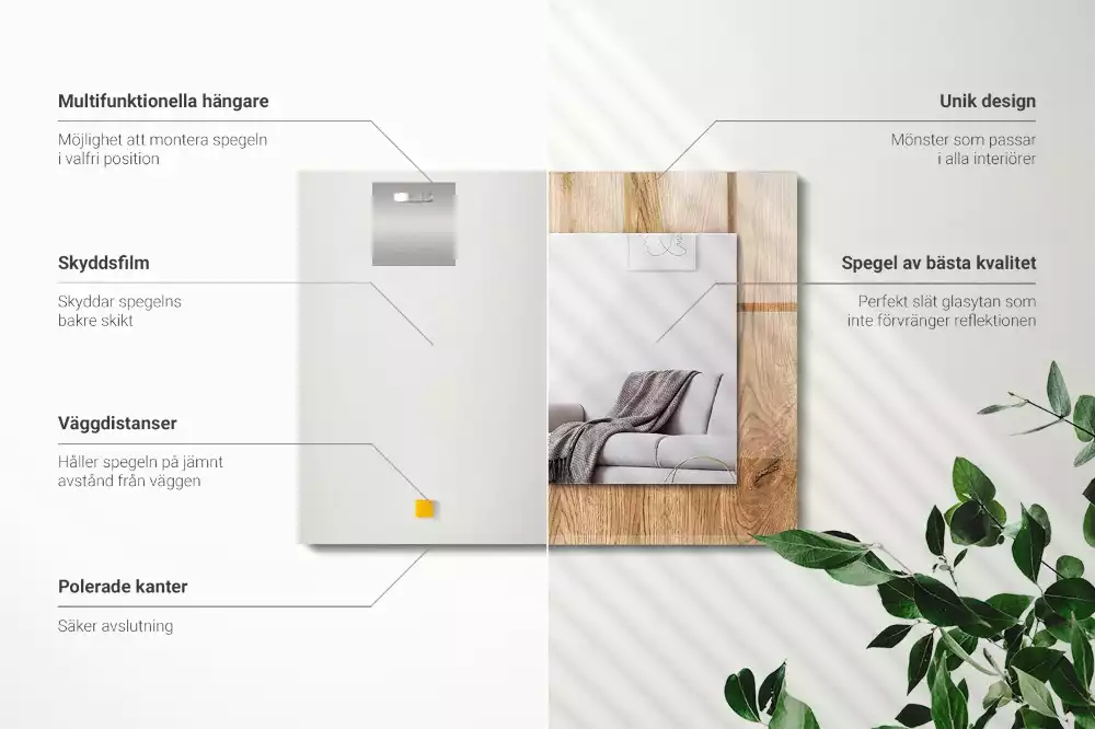 Miroir rectangulaire décoratif imprimé structure du bois