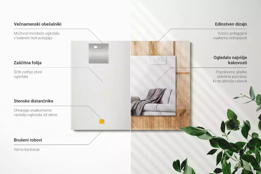 Miroir rectangulaire décoratif imprimé structure du bois