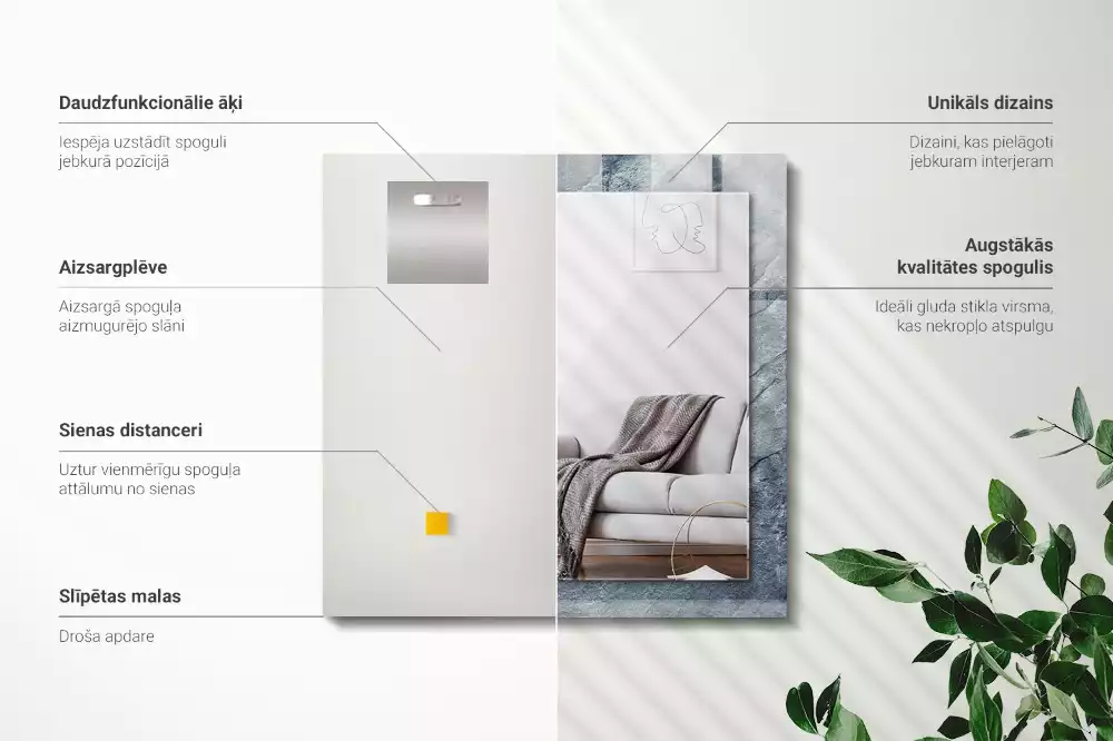 Miroir rectangulaire imprimé structure de roche minérale