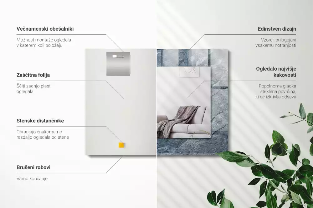 Miroir rectangulaire imprimé structure de roche minérale