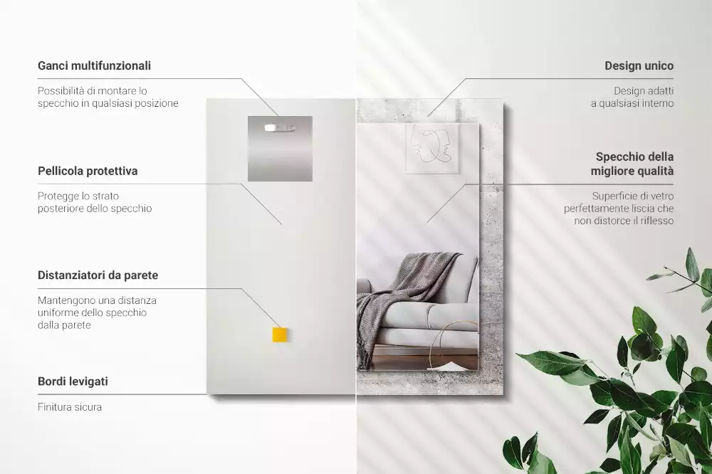 Miroir rectangulaire avec cadre imprimé structure de mur en béton