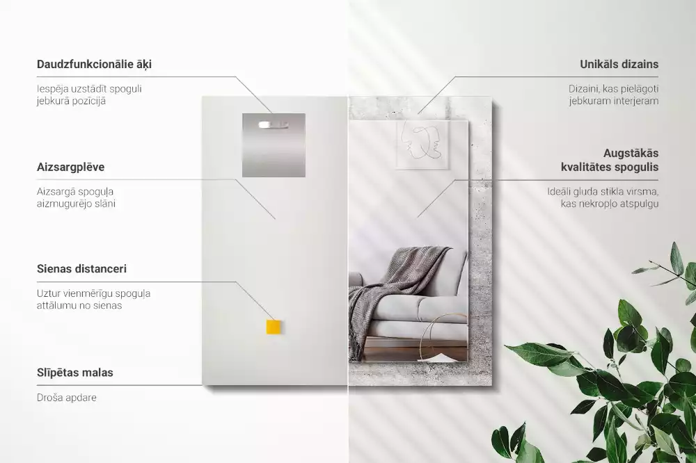 Miroir rectangulaire avec cadre imprimé structure de mur en béton
