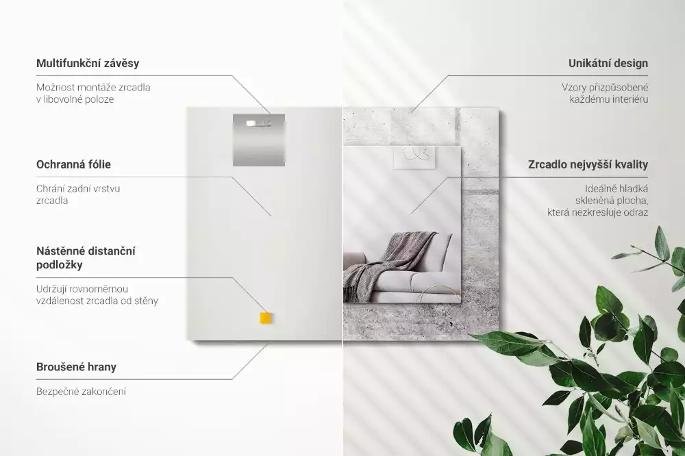 Miroir rectangulaire avec cadre imprimé structure de mur en béton