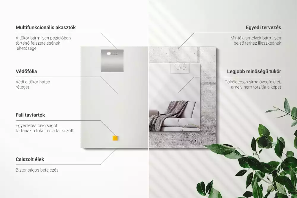 Miroir rectangulaire avec cadre imprimé structure de mur en béton