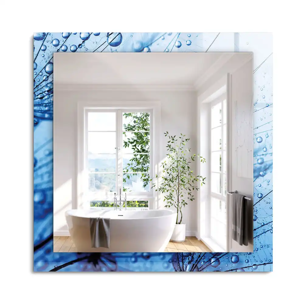 Miroir rectangulaire à cadre imprimé gouttes d'eau sur pissenlits