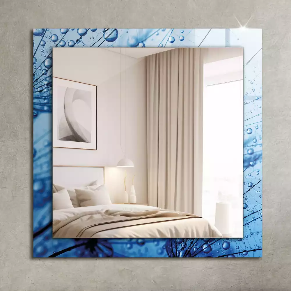 Miroir rectangulaire à cadre imprimé gouttes d'eau sur pissenlits