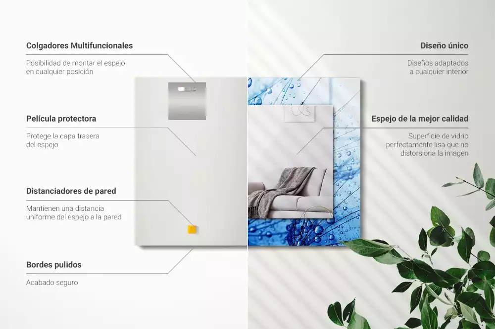 Miroir rectangulaire à cadre imprimé gouttes d'eau sur pissenlits