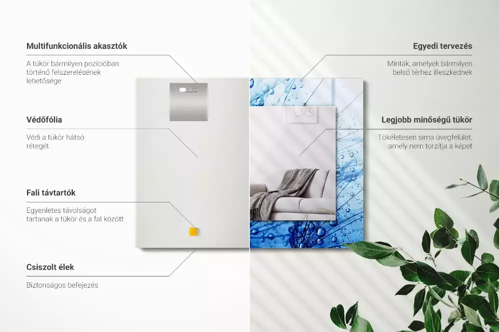 Miroir rectangulaire à cadre imprimé gouttes d'eau sur pissenlits