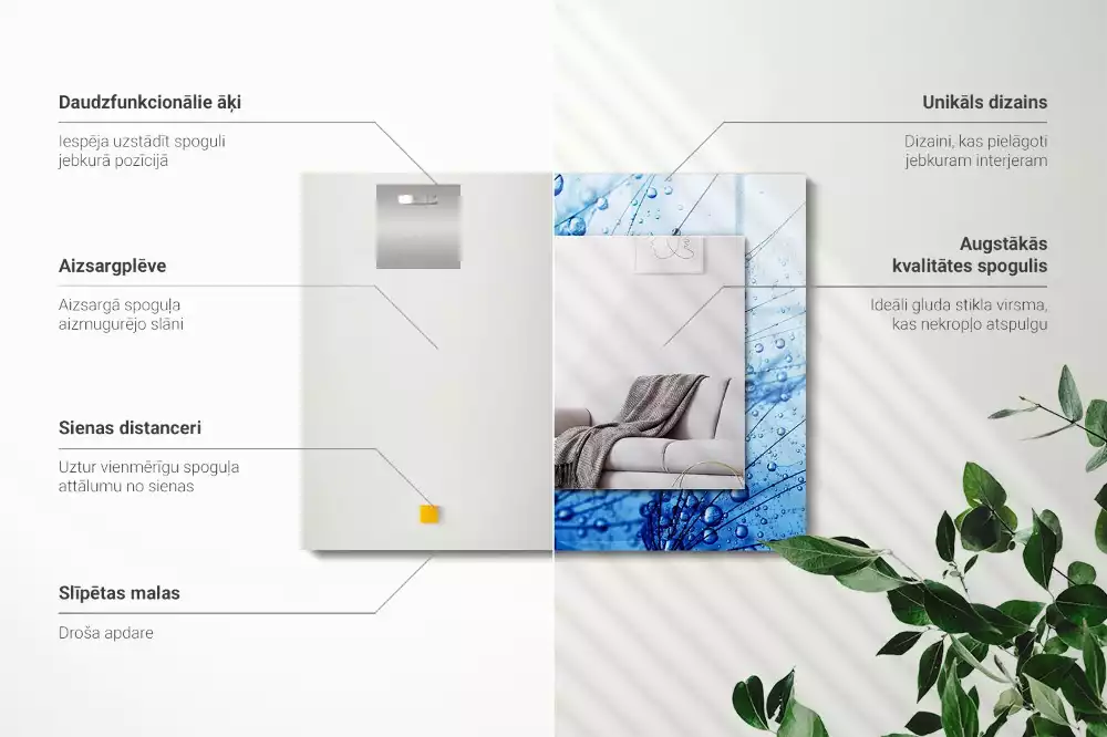 Miroir rectangulaire à cadre imprimé gouttes d'eau sur pissenlits
