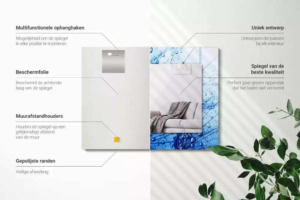 Miroir rectangulaire à cadre imprimé gouttes d'eau sur pissenlits