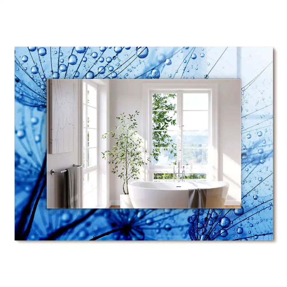 Miroir rectangulaire à cadre imprimé gouttes d'eau sur pissenlits