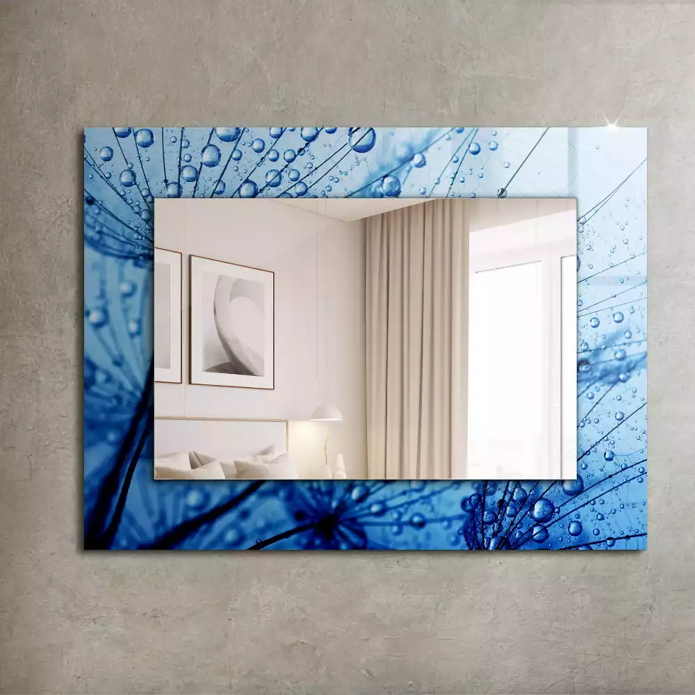 Miroir rectangulaire à cadre imprimé gouttes d'eau sur pissenlits
