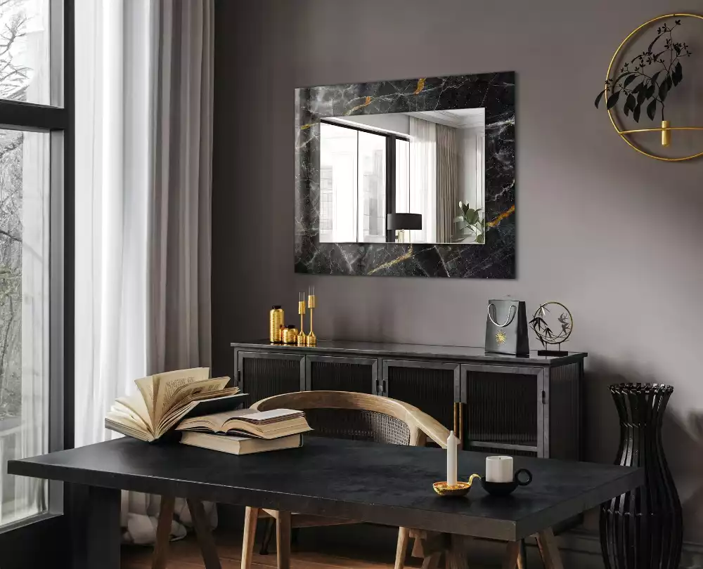 Miroir rectangulaire imprimé marbre noir veiné