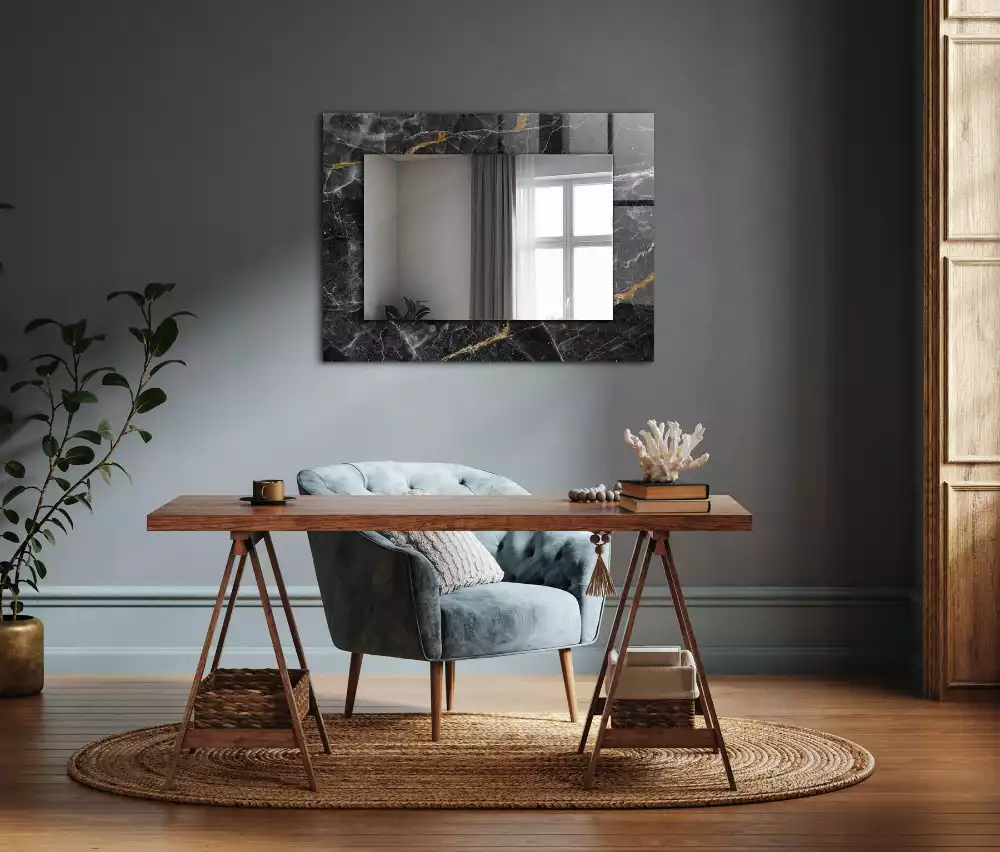 Miroir rectangulaire imprimé marbre noir veiné