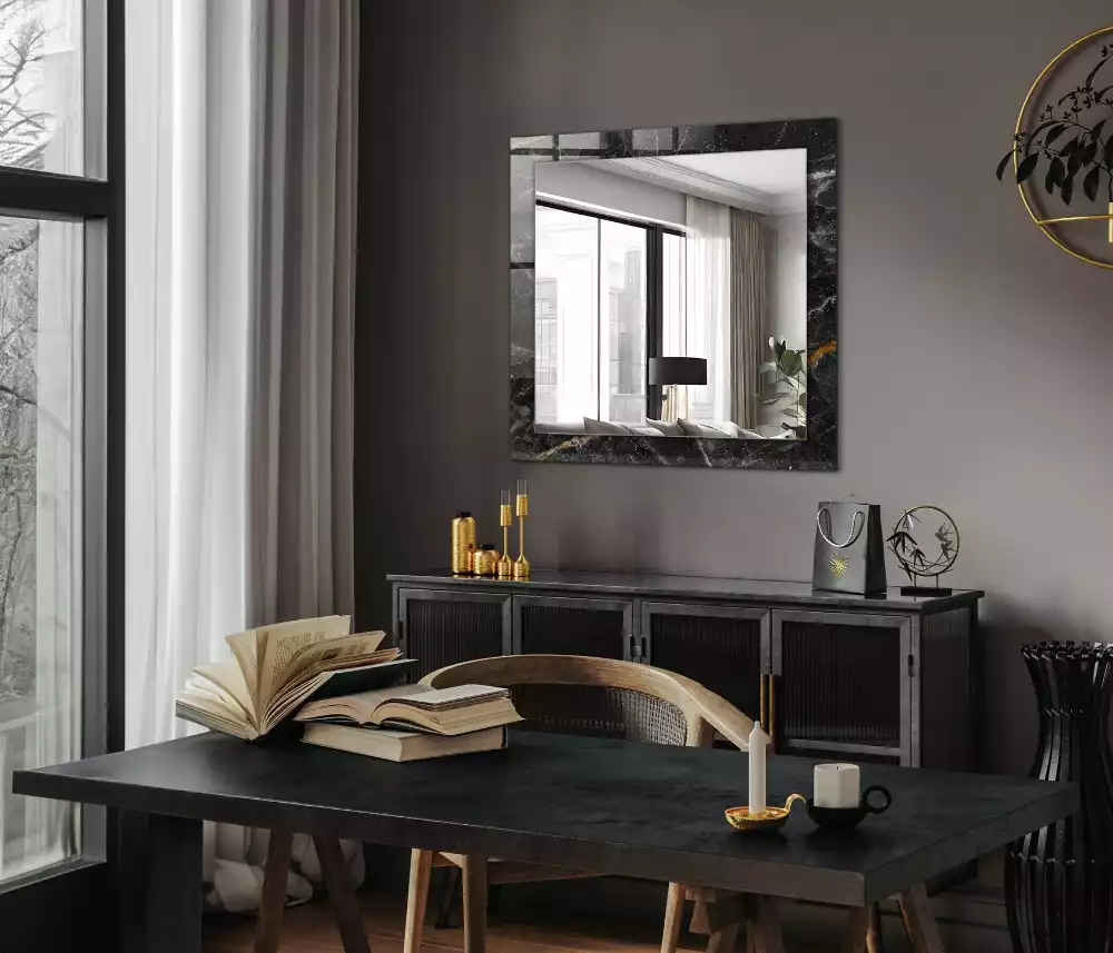Miroir rectangulaire imprimé marbre noir veiné