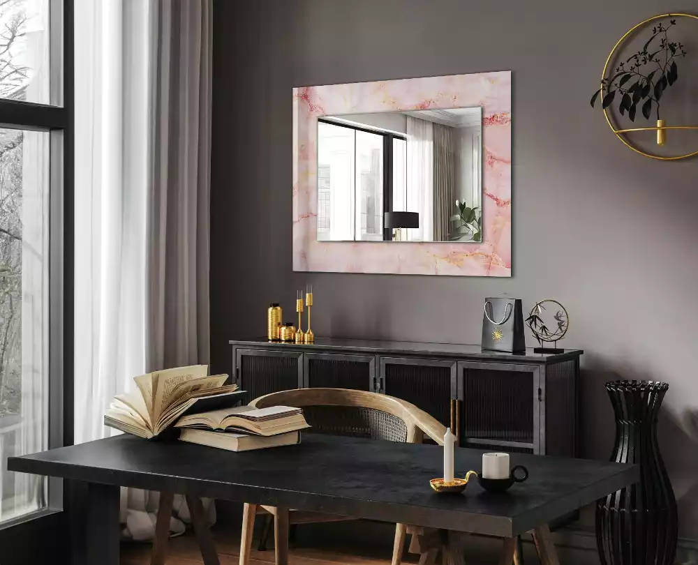 Miroir rectangulaire décoratif imprimé motif de marbre rose