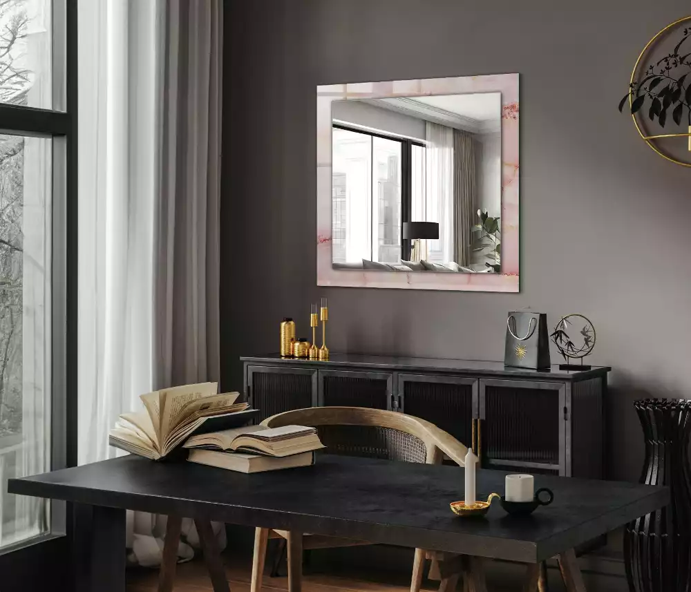 Miroir rectangulaire décoratif imprimé motif de marbre rose