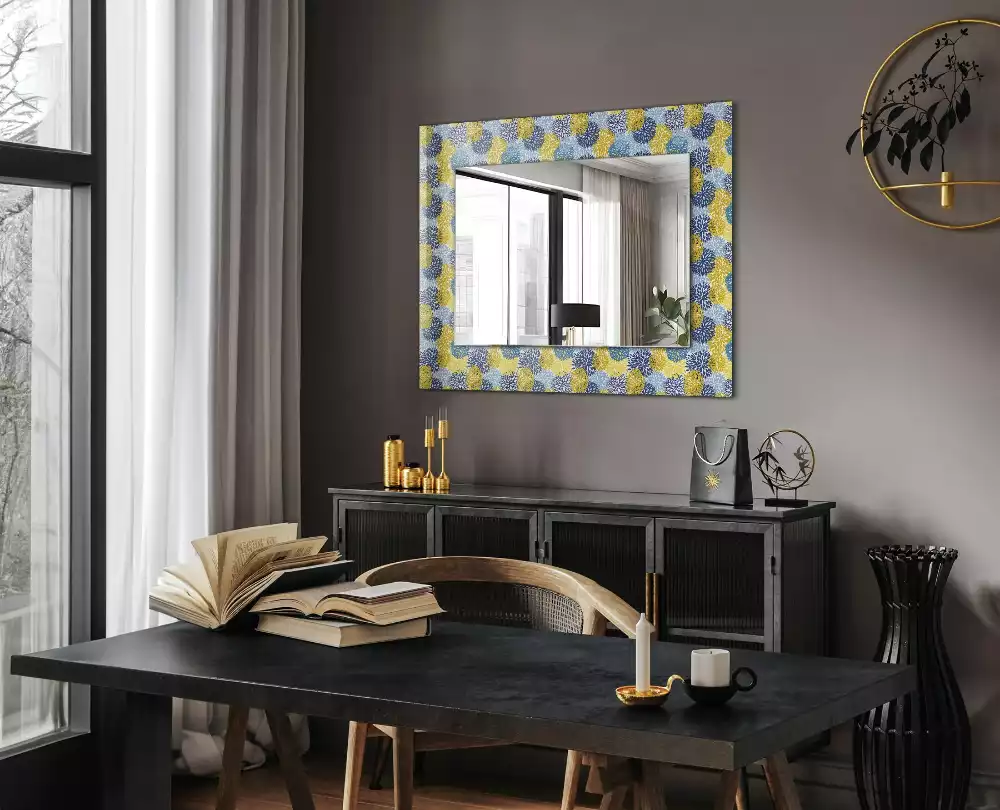 Miroir rectangulaire avec cadre imprimé motif floral coloré