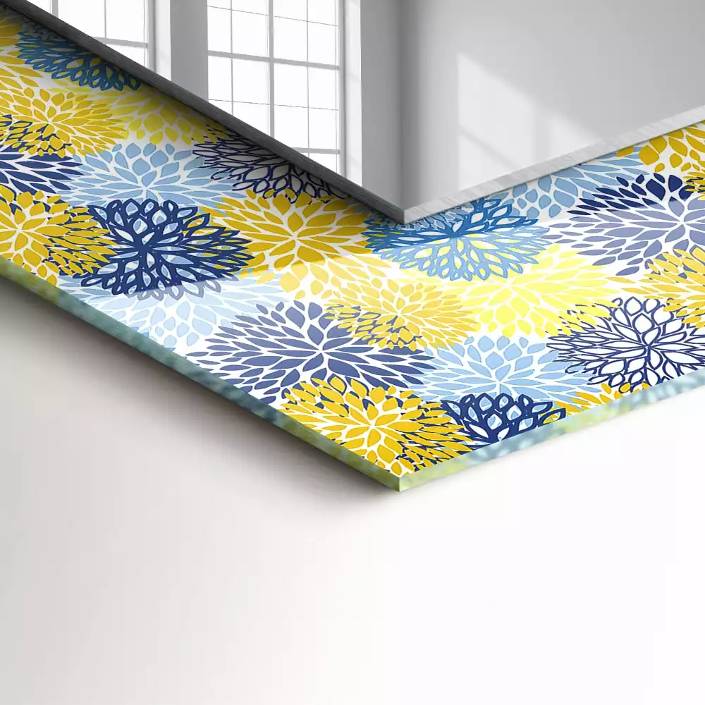 Miroir rectangulaire avec cadre imprimé motif floral coloré