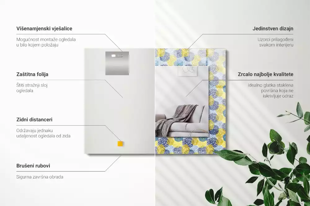 Miroir rectangulaire avec cadre imprimé motif floral coloré