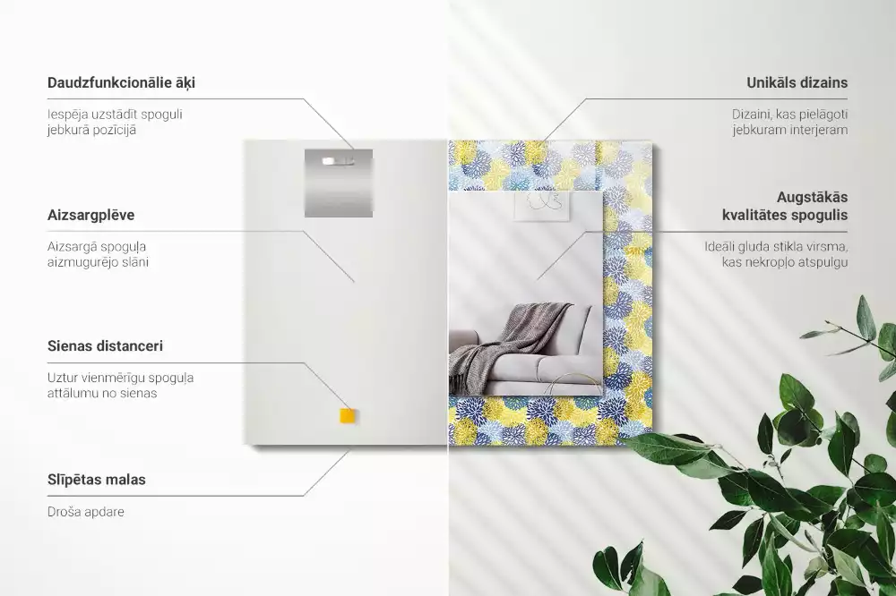 Miroir rectangulaire avec cadre imprimé motif floral coloré