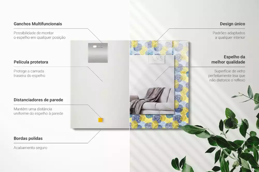 Miroir rectangulaire avec cadre imprimé motif floral coloré