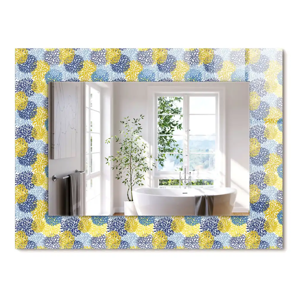 Miroir rectangulaire avec cadre imprimé motif floral coloré
