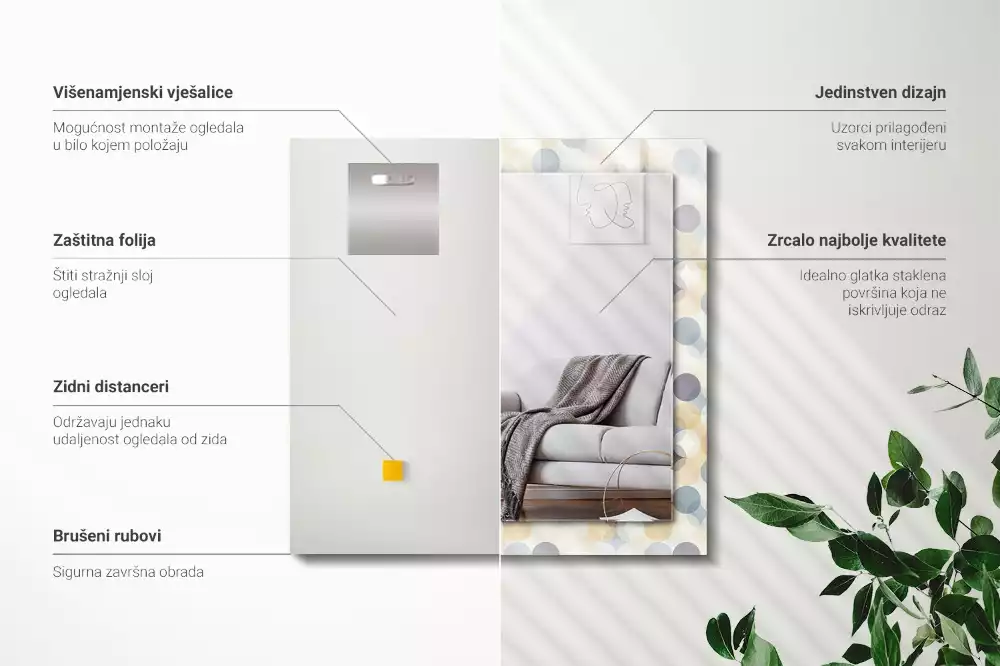 Miroir rectangulaire à cadre imprimé motifs arrondis colorés